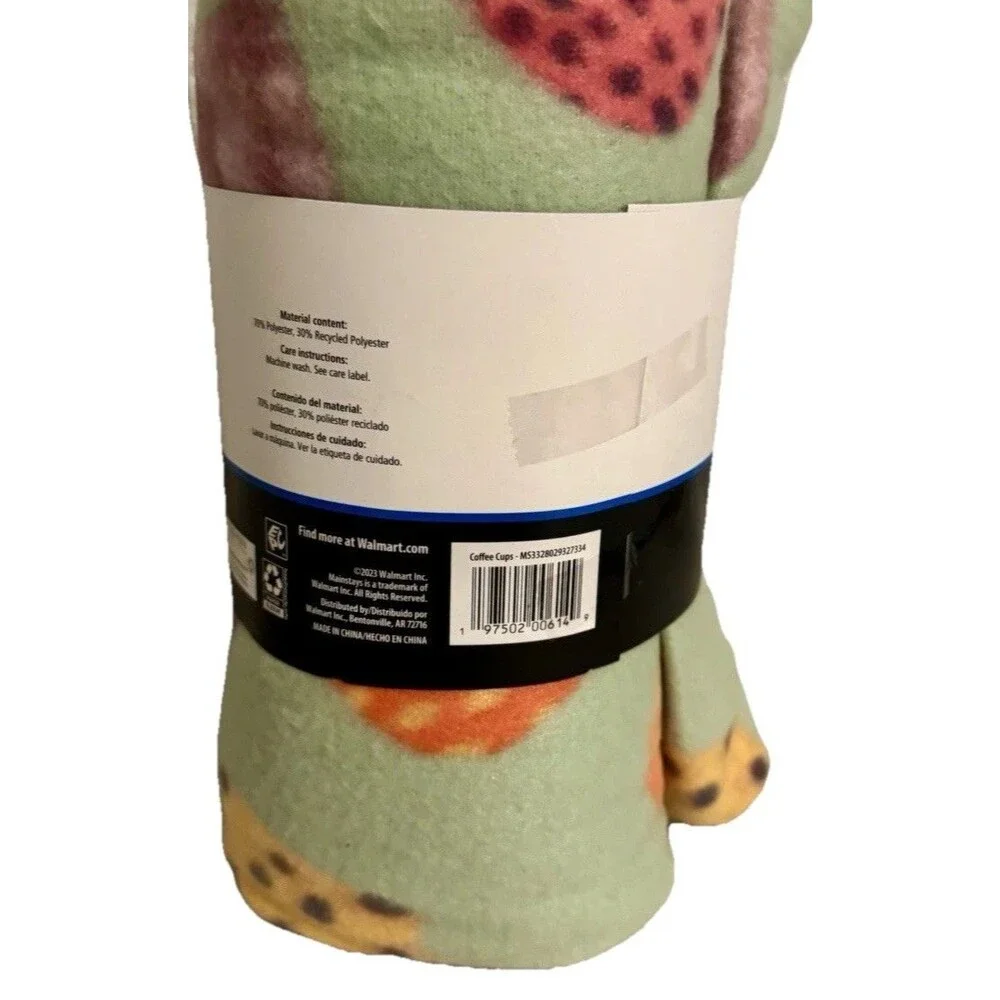 Mainstays Coffee Cup Fleece Throw Blanket - New - 50